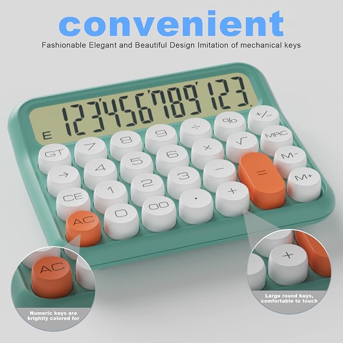 Mechanical Calculator 12 Digit Extra Large 5-Inch LCD Display, DECKLIT Battery Desk Calculator, Big Buttons Easy to Press Use as Office Calculators Desktop, 15°Tilt Screen for Kids Calculator(Cream)