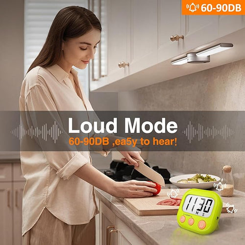 6 Pack Digital Kitchen Timers for Cooking Magnetic Timer for Cooking Loud Alarm Green